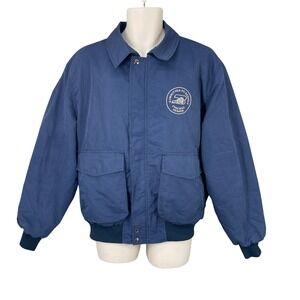 Vintage Men Insulated Bomber Jacket Chicago Region Logo USA Union Size L Blue
